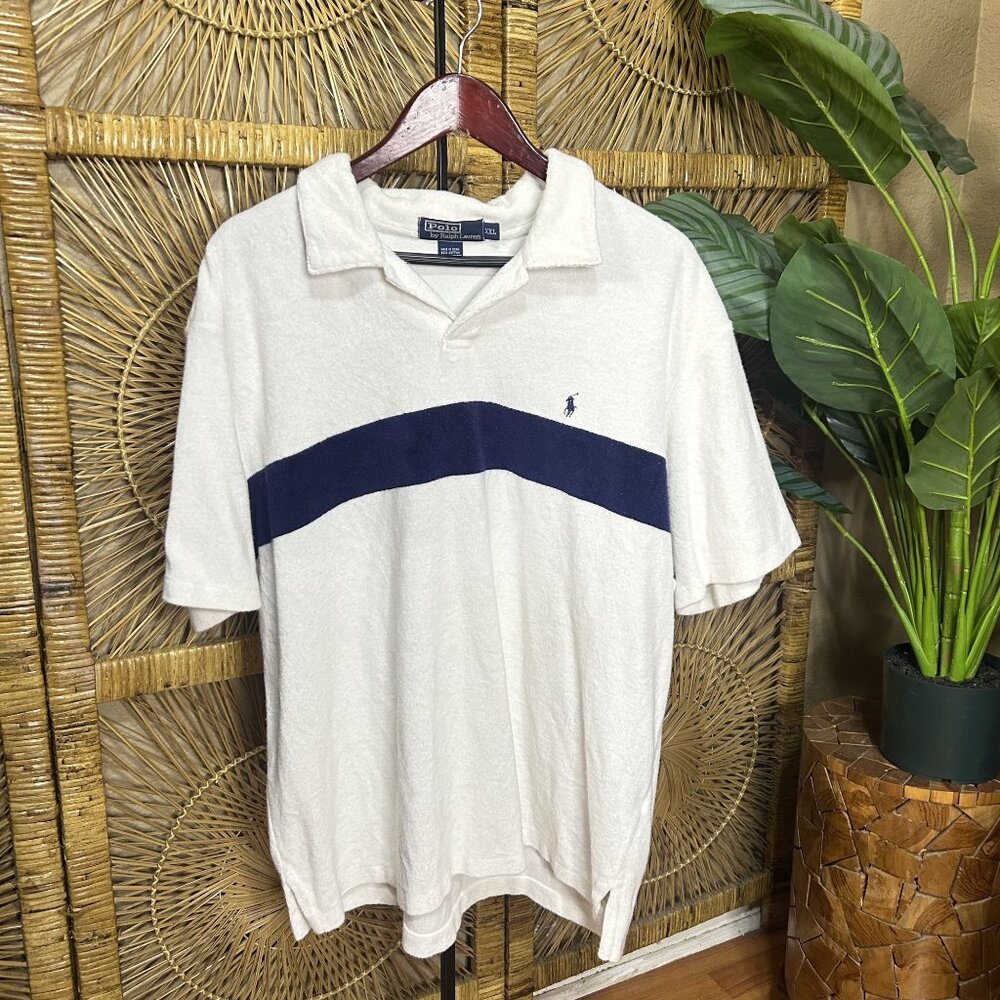 Polo Ralph Lauren Men's Vintage Velour Short Sleeve Polo Shirt White Size XXL